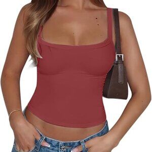 CHYRII Womens Tank Tops with Built in Bra, Bean Red Color